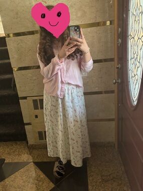 Light Pink Floral Maxi Skirt - Women's Long Spring Skirt